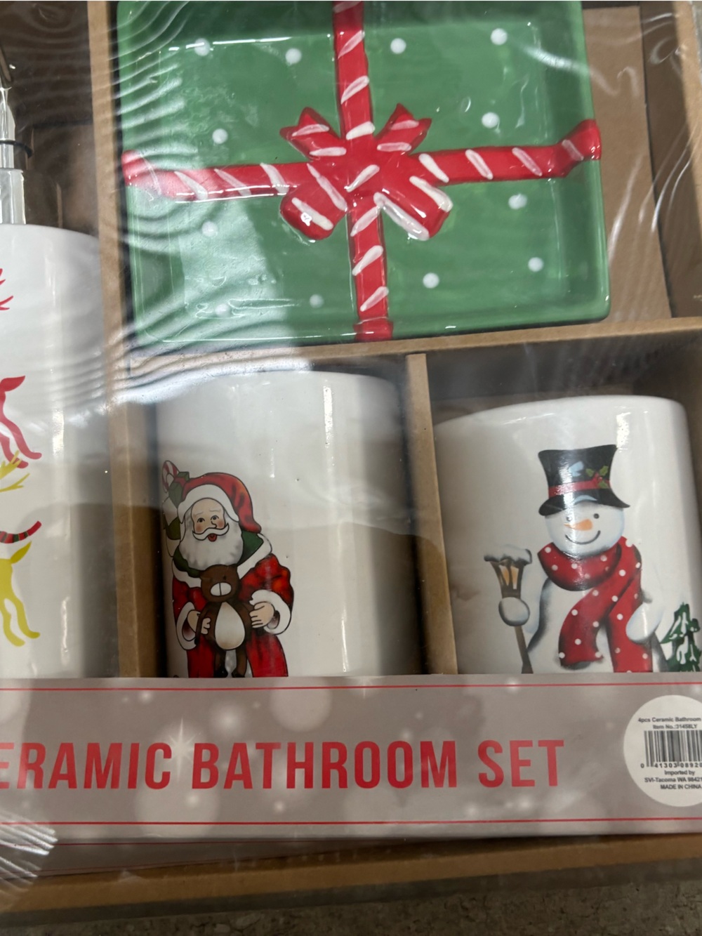 Holiday Ceramic Bathroom Accessory Set - White & Green